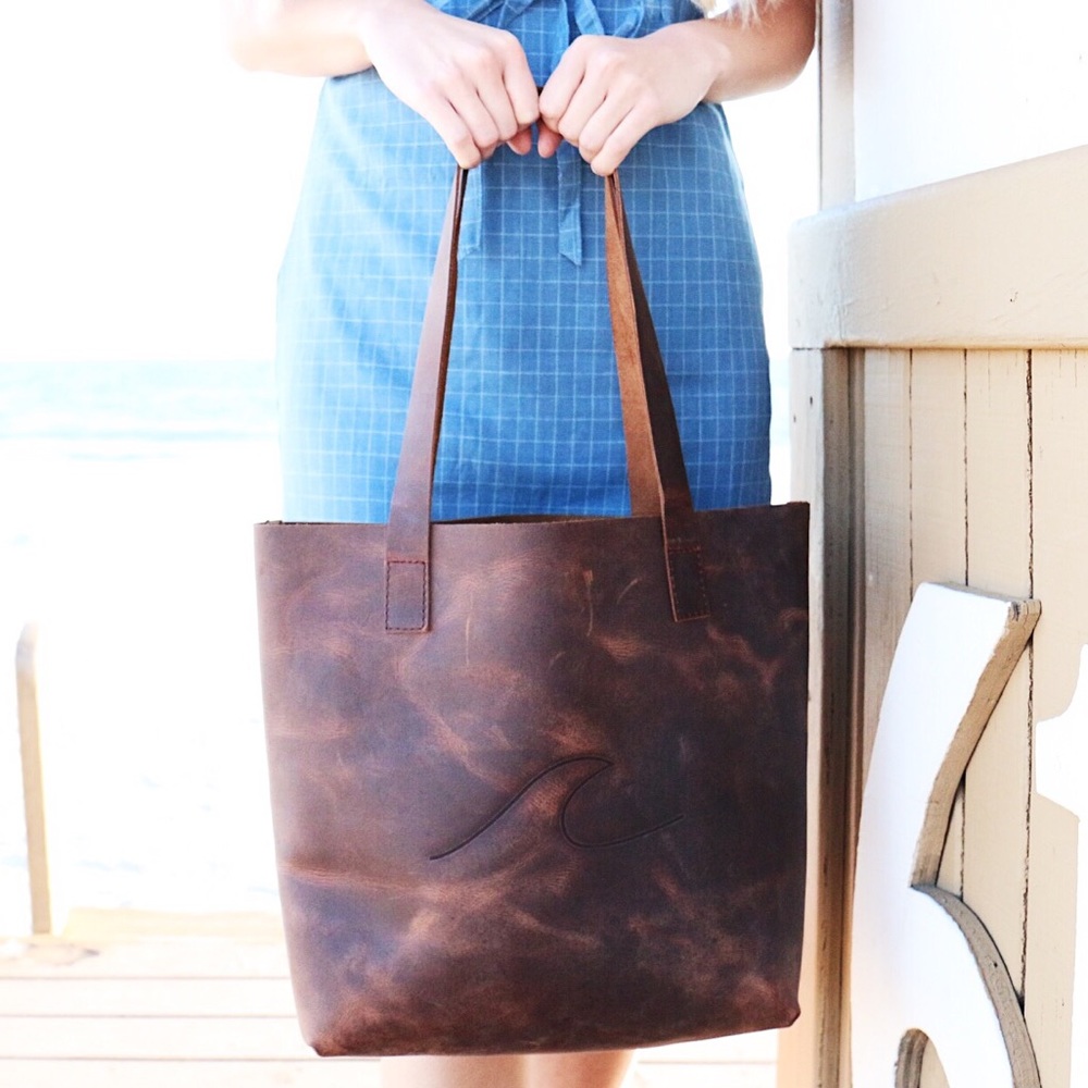 brown leather tote - Picture 2 of 5